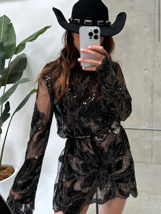 12th Tribe Dresses & Skirts - 12th Tribe Black Sequin Sheer Mini Dress